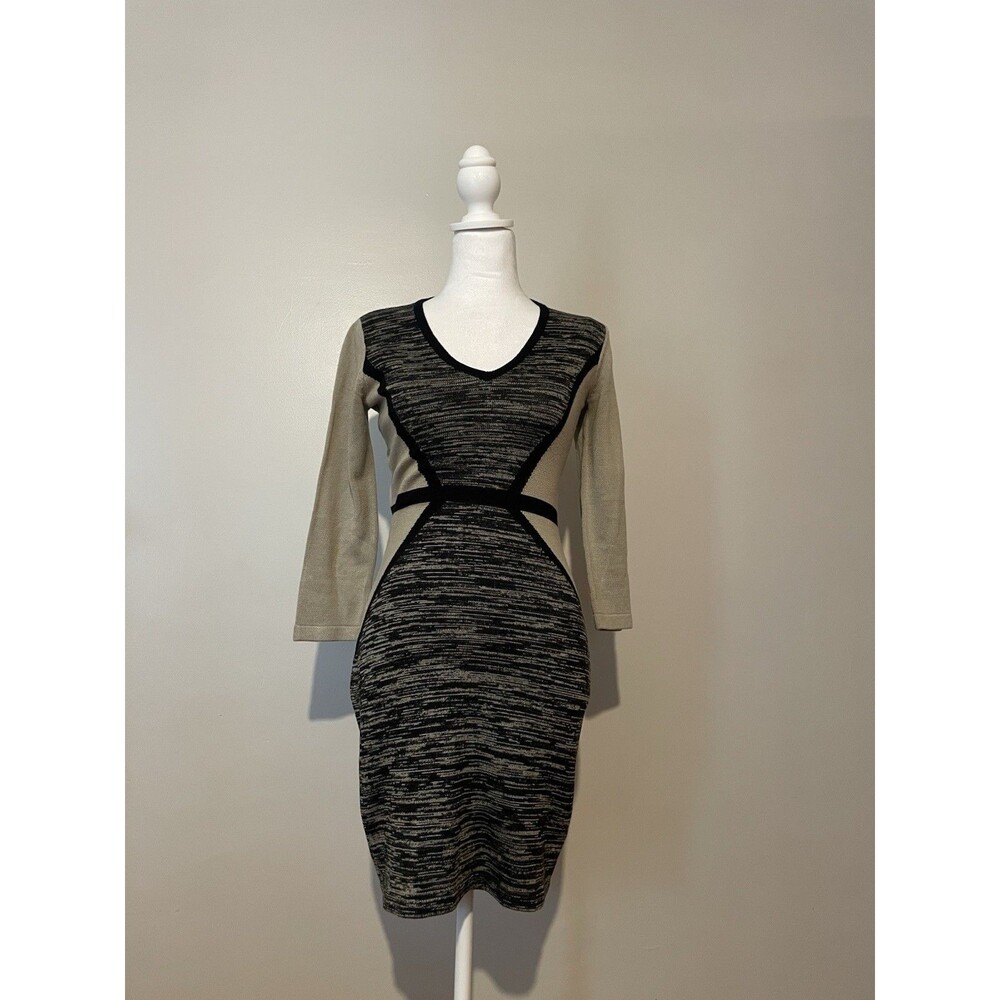 Calvin Klein Women's PXS Petite V-Neck Colorblock Marled Knit Sweater Dress